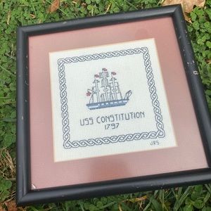 Small Vintage Cross Stitch Framed Constitution Art